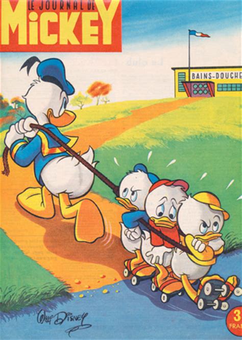 Donald Duck Dragging his nephews to the Baths, Vintage Print, 1950's