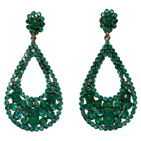 Pear Shape Emerald and Diamond Earrings For Sale at 1stDibs