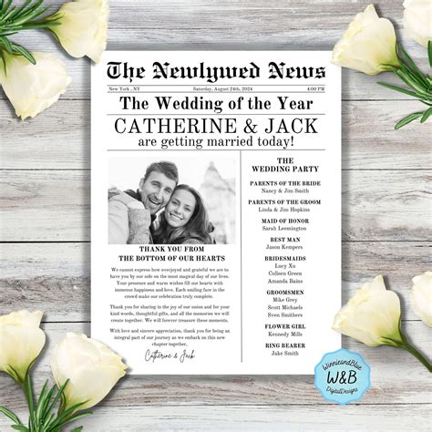 Personalized Newspaper Wedding Program Template Customizable Ceremony Schedule With Infographics ...