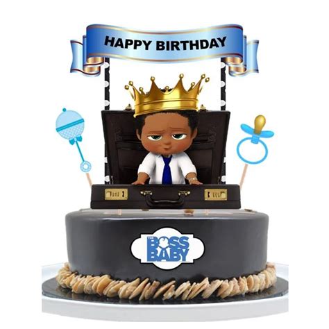 African American Boss Baby Boy Birthday Party Cake Topper