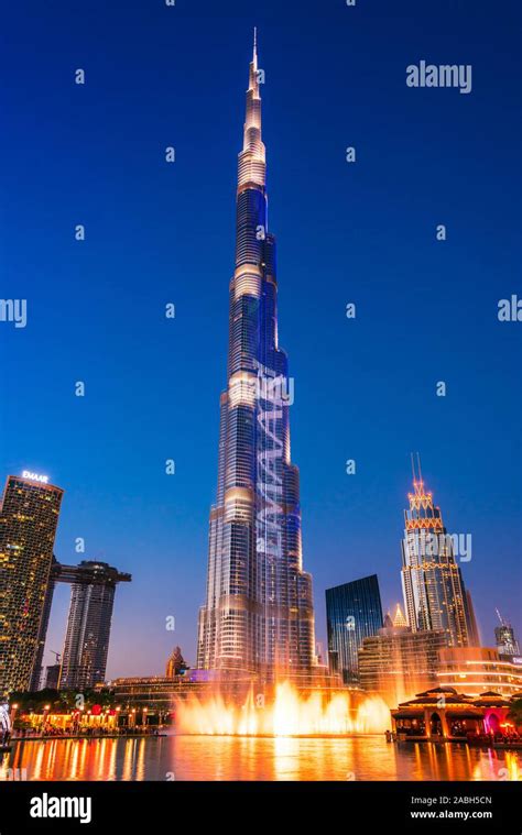 DUBAI, UNITED ARAB EMIRATES - FEB 8, 2019: Burj Khalifa or Khalifa Tower, the tallest building ...