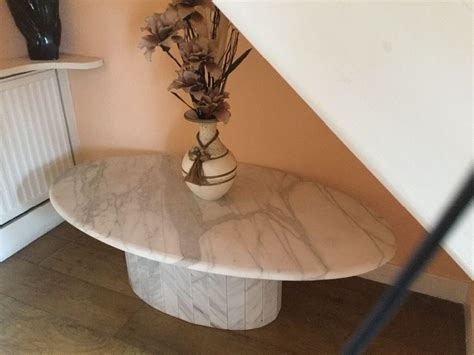 Oval Marble coffee table on marble slatted effect base | in Whitchurch, Bristol | Gumtree