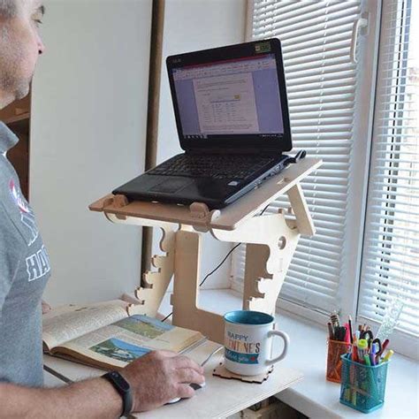 Handmade Wooden Standing Desk with an Adjustable Shelf | Gadgetsin