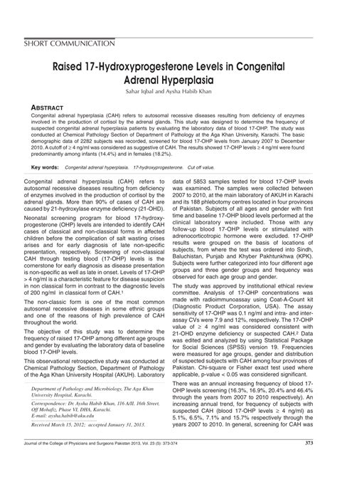 (PDF) Raised 17-Hydroxyprogesterone Levels in Congenital Adrenal Hyperplasia.