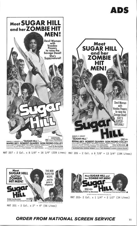 Pressbook page SUGAR HILL Released March 20, 1974 Starring Marki Bey, Robert Quarry, Don Pedro ...