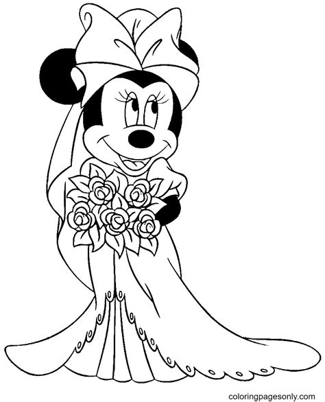 Minnie Mouse in a Wedding Dress Coloring Page - Free Printable Coloring Pages