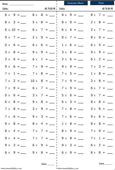 Mixed Times Tables Practice Sheets