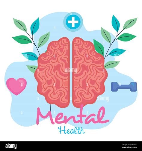 mental health concept, brain with leaves, positive mind with healthy ...