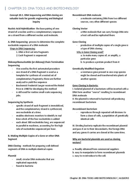 Chapter 20 Gene Technology & Applications | PDF | Molecular Cloning | Dna