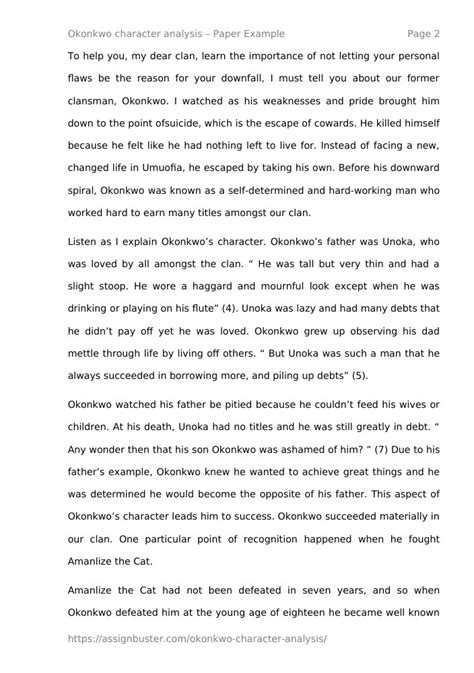 Okonkwo character analysis - Essay Example for 1099 Words