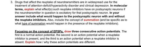 3. Drugs that affect the reuptake of neurotransmitte... - Biology