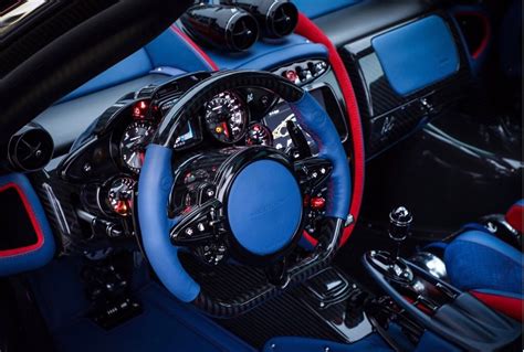 Interior of the Pagani Huayra BC made out of exposed Blue & Black carbon fiber w/ Red & Blue ...