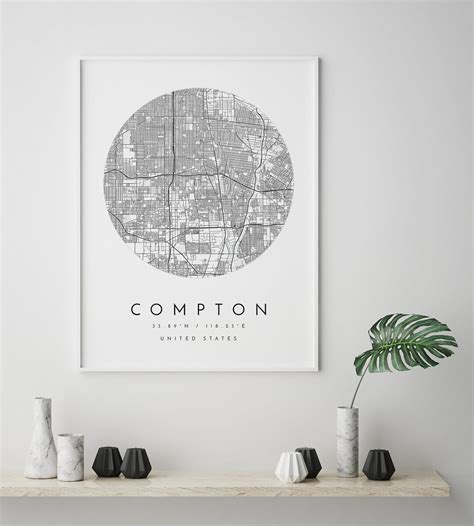 Compton Map Compton California City Map Home Town Map - Etsy