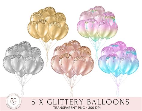 GLITTER BALLOONS Party Clip Art Balloon Clip Art Balloons | Etsy