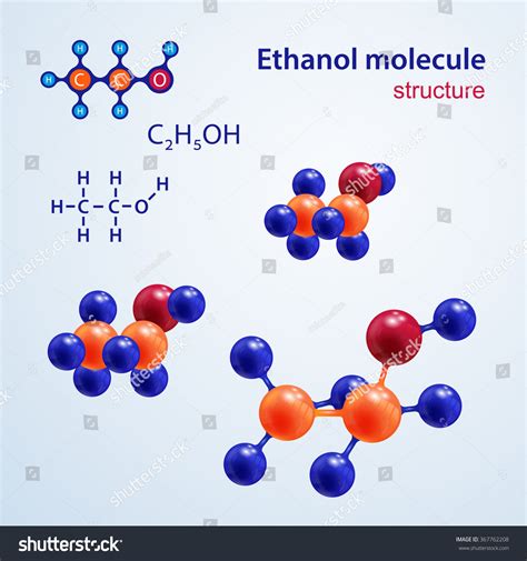 Ethanol Molecule - Chemical Structural Formula And Model, 2d And 3d Vector On Light Background ...