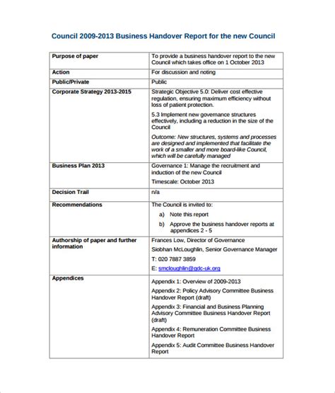 FREE 16+ Sample Handover Reports in PDF, MS Word, Google Docs, Pages