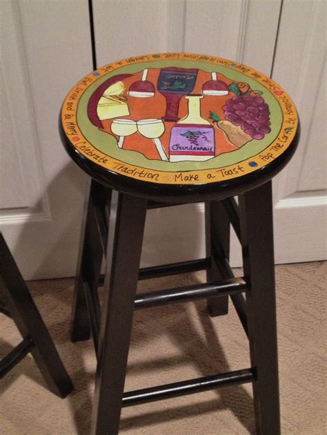 Hand Made Custom Hand Painted 29" Wooden Round Top Bar Stool - Kitchen - Wine by Michele Sprague ...