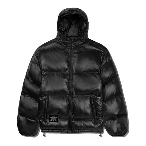 Shiny Logo Hooded Puffer Jacket, Black – Lo-Fi