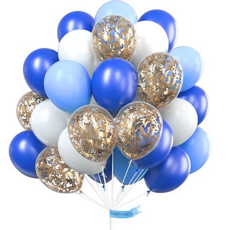 Buy PartyWoo Blue and Gold Balloons, 12 Inch Royal Blue Balloons, Baby Blue Balloons, Gold ...