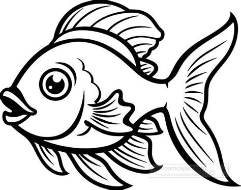 Animal Outline Clipart-cute goldfish fish black outline