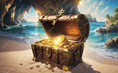 Premium AI Image | Pirates treasure chest in cave on a beach