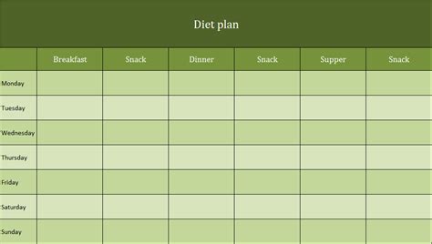 Diet plan as Excel template