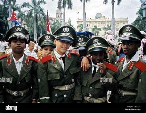 CUBA Young Communist Party members in military style uniforms. Photo ...