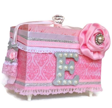 Girls Jewelry Box Pink White Silver Keepsake Box by BlissfulBoxes