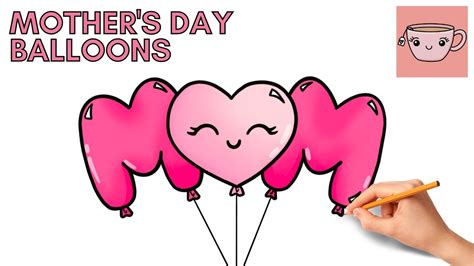 How To Draw Mother's Day - Mom Heart Balloons | Cute Kawaii | Easy Step ...