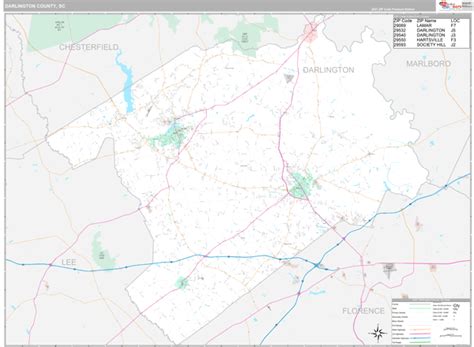 Darlington County, SC Wall Map Premium Style by MarketMAPS