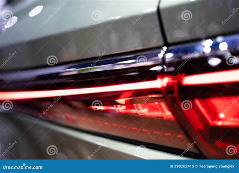 Detailed Rear View of Modern Car Back Lights. Bokeh Light Background ...