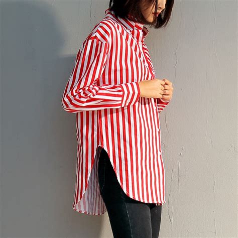 Aliexpress.com : Buy White and Red Vertical Striped Shirts Womens 2018 Casual Long Sleeve Turn ...