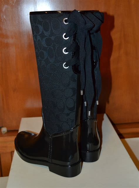 NEW Coach TRISTE Black Rain boots, Signature C 1" US Women's Size 11MB MEDIUM | eBay