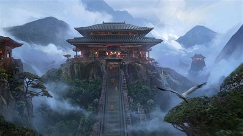 Wallpaper Temple, Fantasy Art, Artwork, Landscape, Japanese | Japanese fantasy, Fantasy art ...