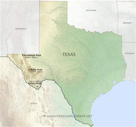 Physical map of Texas