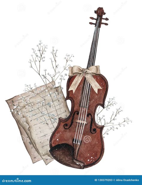 Watercolor Violin Illustration. Strings Musical Instruments in Classic Style Stock Illustration ...