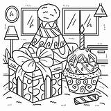 Birthday Cupcake  Party Hat And Gift Coloring Stock Vector sketch template