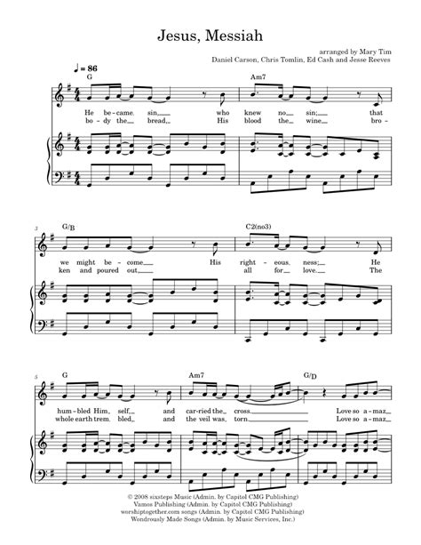 Jesus, Messiah - Daniel Carson, Chris Tomlin, Ed Cash and Jesse Reeves Sheet music for Piano ...