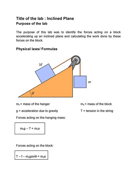 Inclined Plane-Lab report - Title of the lab : Inclined PlanePurpose of ...