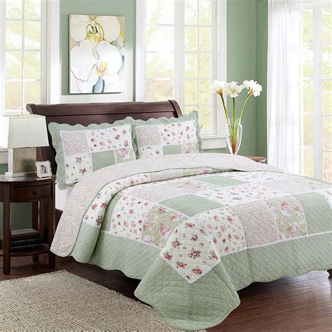 CHAUSUB Patchwork Bedspread Quilt Set 3pcs Korea Floral Cotton Coverlets Quilted Quilts ...