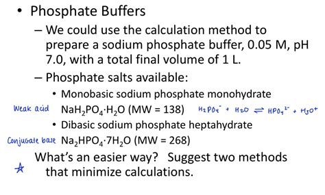 Solved . Phosphate Buffers - We could use the calculation | Chegg.com