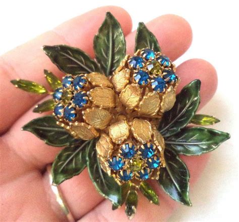 Rare* jawdropping vintage rhinestone enamel flower signed vendome brooch! g8887 | Бижутерия ...