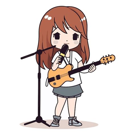 Premium Vector | Girl playing guitar and singing Cute cartoon character