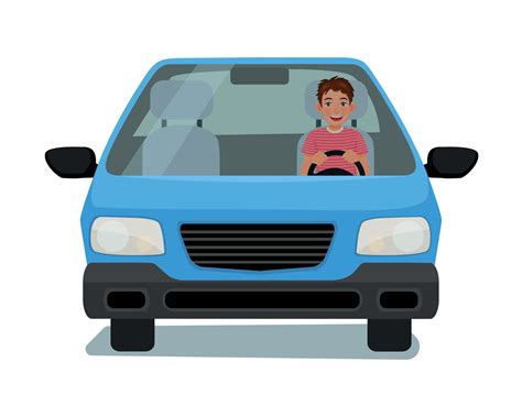 Happy young man driving a car front view cartoon illustration design ...