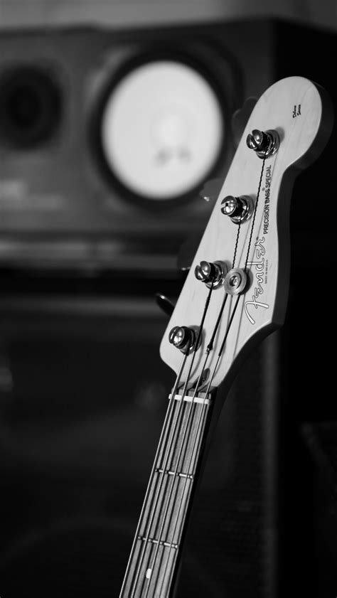 Download wallpaper 800x1420 bass guitar, guitar, fretboard, strings, music, black and white ...