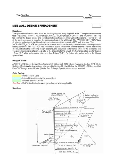 MSE Wall Design | Wall | Spreadsheet | Free 30-day Trial | Scribd