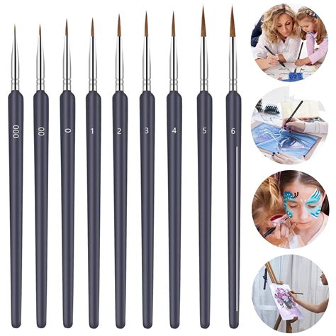 9 Pieces Fine Detail Paint Brush, Miniature Small Thin Painting Brushes ...