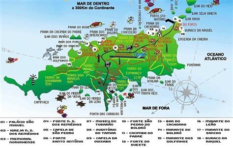 Mapa y plano de Fernando de Noronha, Brasil.