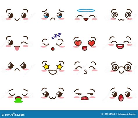 Kawaii Emoji. Cute Emoticons Stock Vector - Illustration of emoji, drawing: 108254508