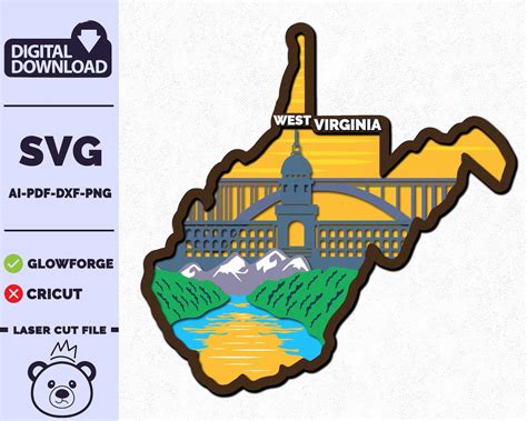 West Virginia SVG, West Virginia Flag Sign, Laser Cut Files, Dxf-ai-pdf-png Multi-layer ...